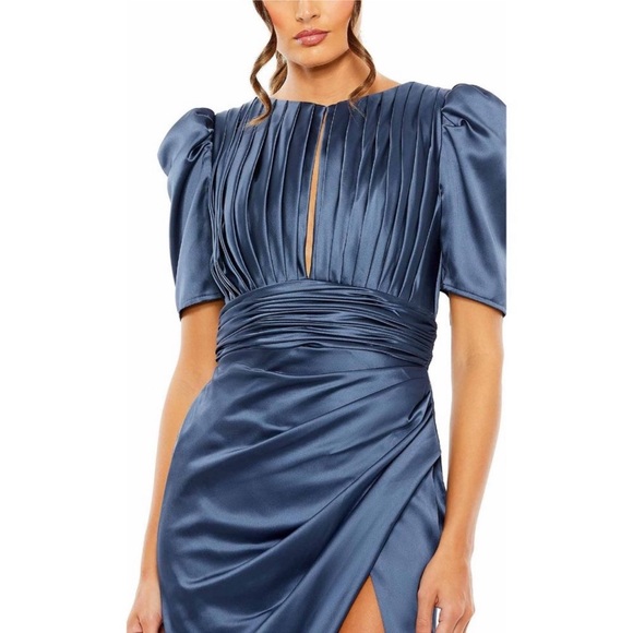 Ieena Mac Duggal Puff Sleeves Pleated Sheath Dress Midnight Womens Size 12 - Picture 2 of 3